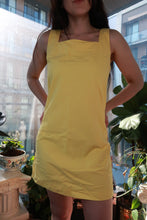 Load image into Gallery viewer, Vintage pastel yellow sleeveless shift dress with square neck, inspired by 90s Y2K style, by Elektra Vintage.
