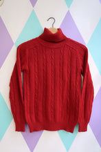 Load image into Gallery viewer, Vintage Red Cable Knit Turtleneck Sweater
