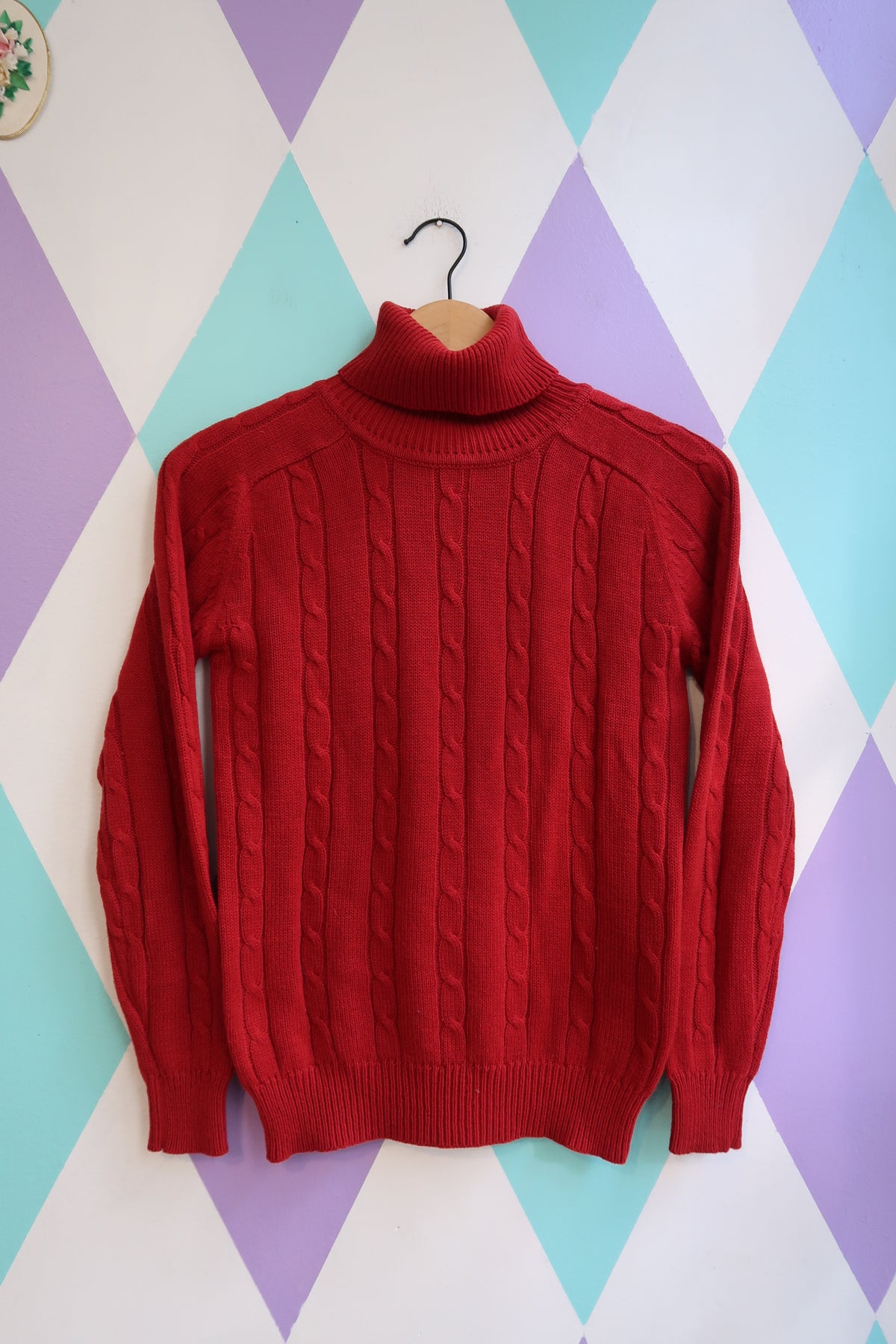 Vintage Red Cable Knit Turtleneck Sweater - Elektra Vintage