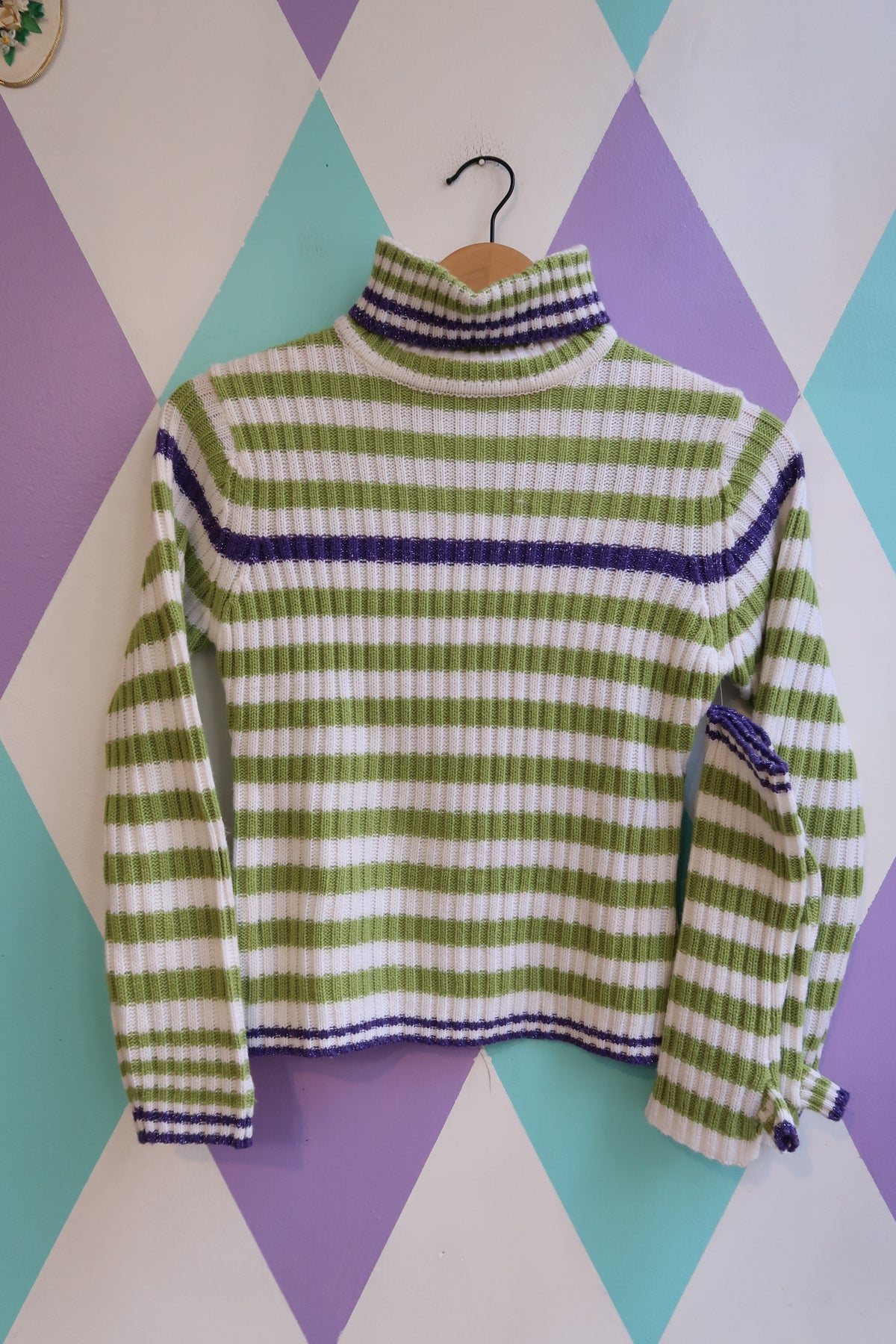 NWT Y2K 2000s Striped Knit Sweater with Matching Fingerless Gloves - Elektra Vintage