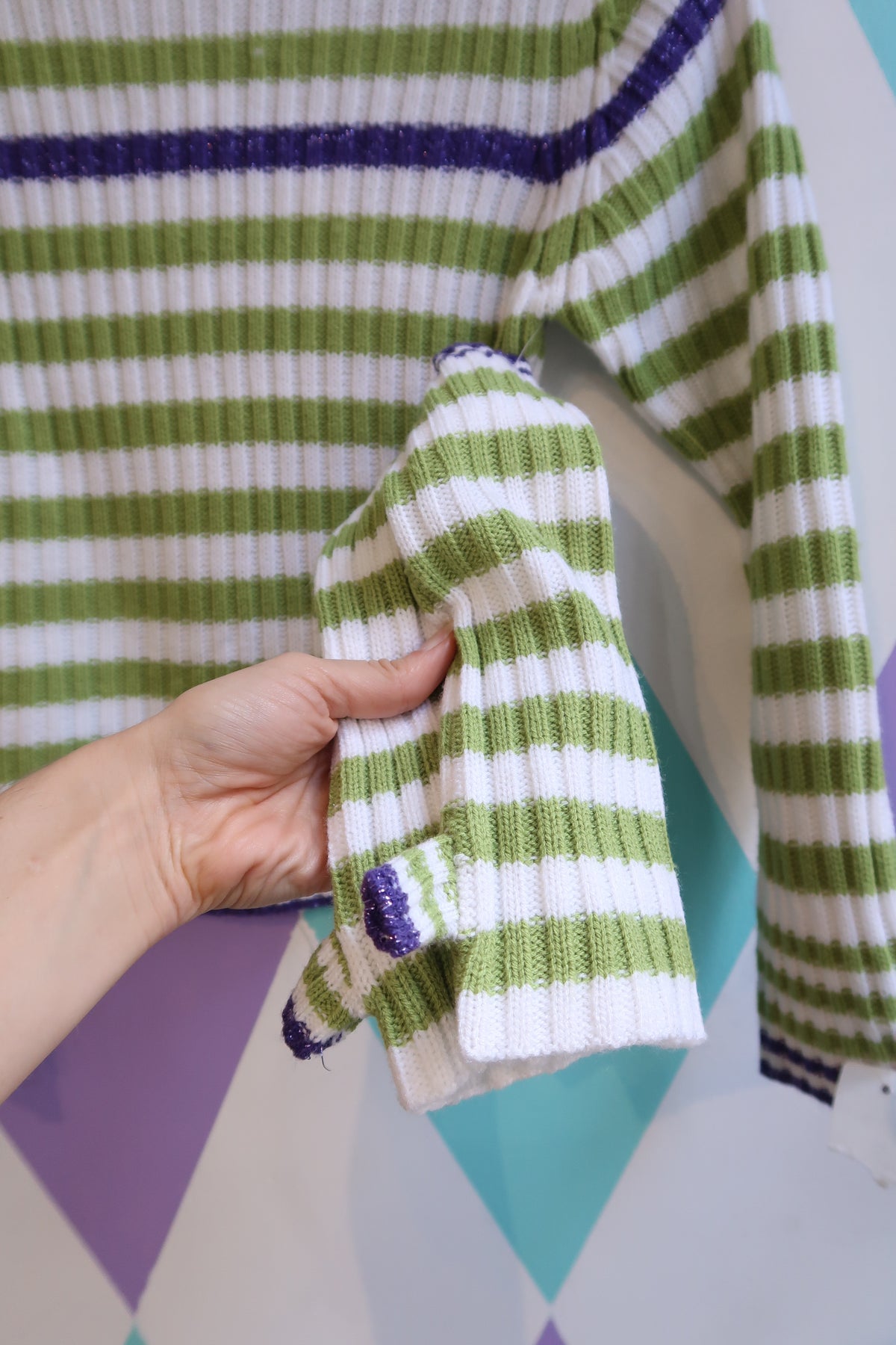 NWT Y2K 2000s Striped Knit Sweater with Matching Fingerless Gloves - Elektra Vintage
