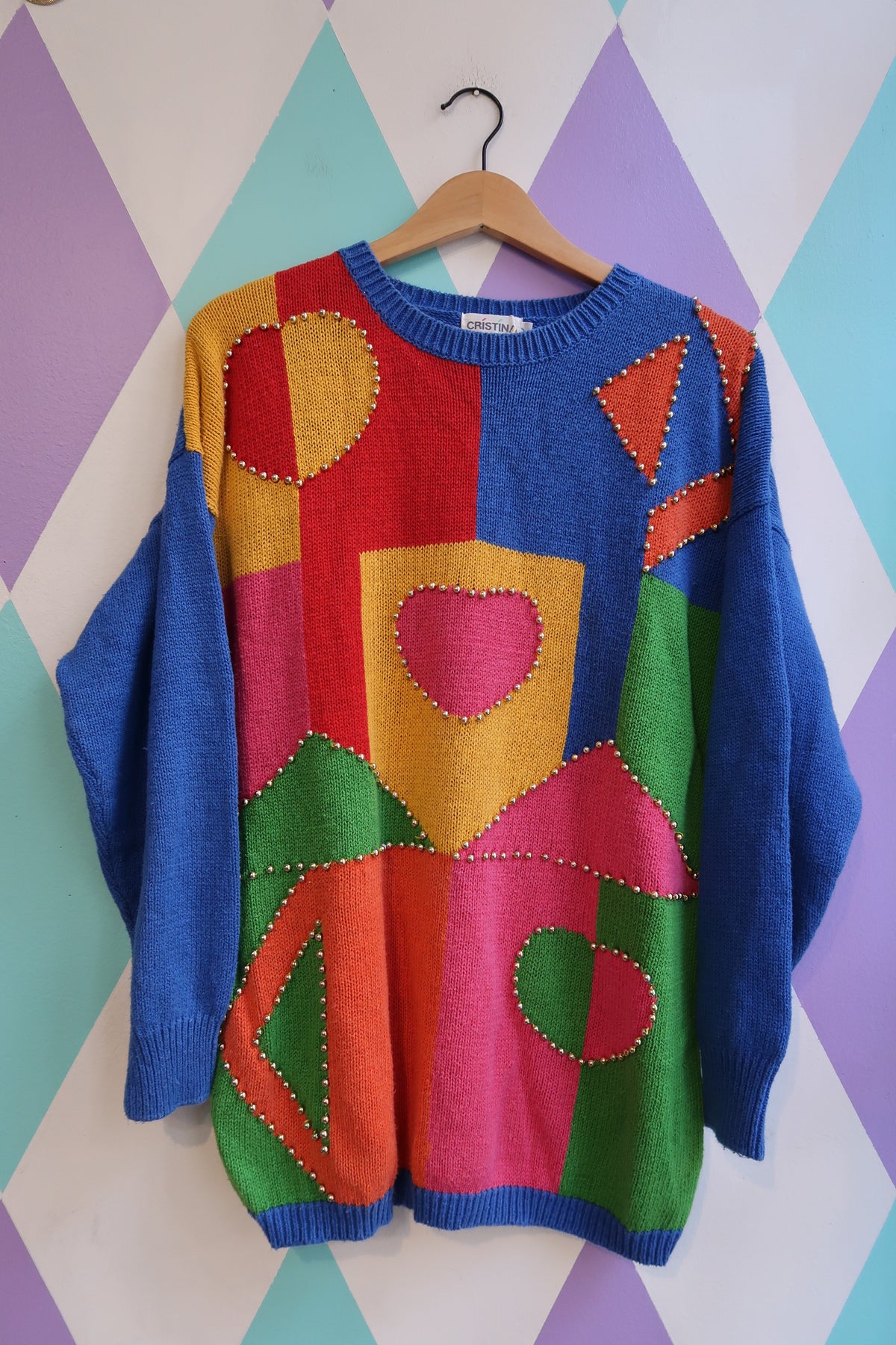 Vintage 80s Geometric Colorblock Sweater - Elektra Vintage