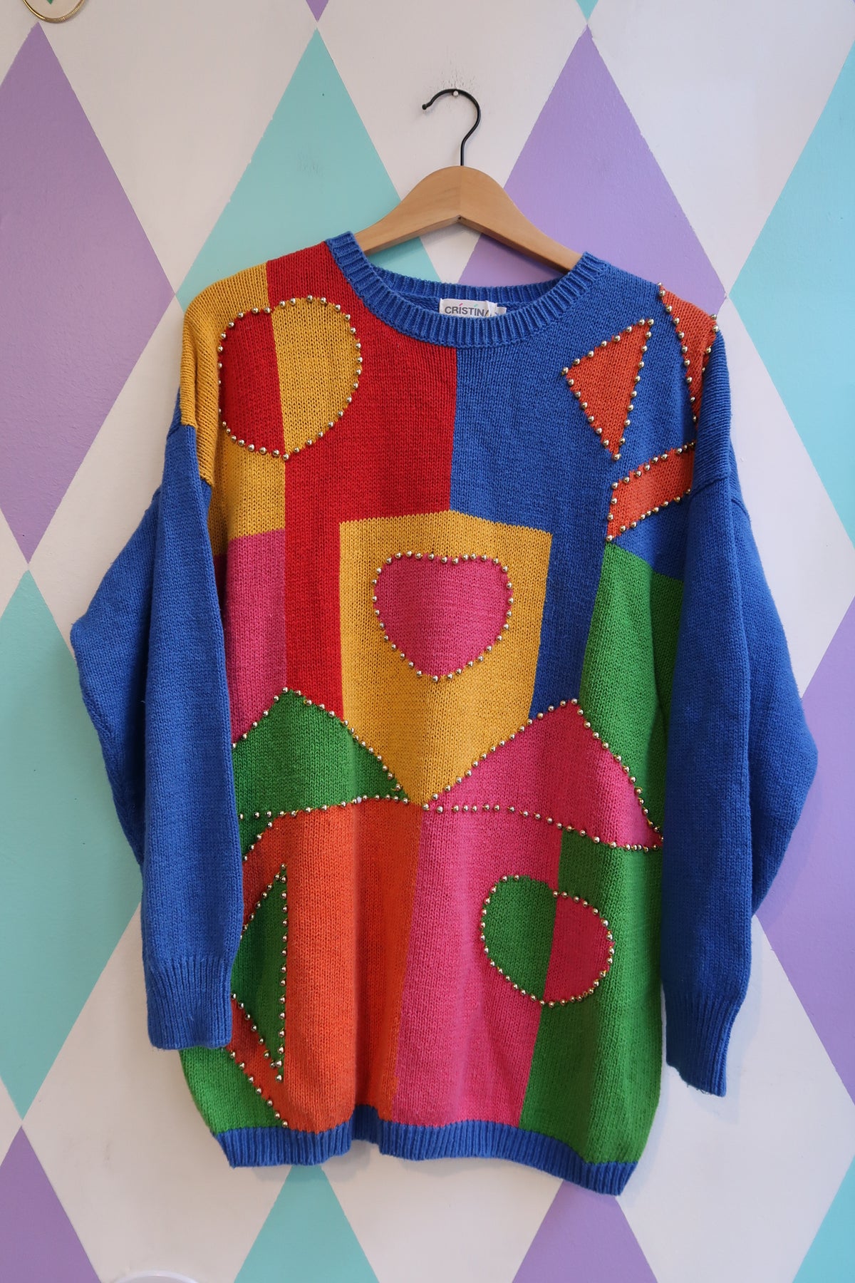 Vintage 80s Geometric Colorblock Sweater - Elektra Vintage
