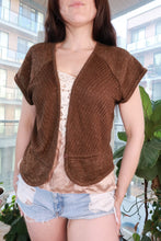 Load image into Gallery viewer, Brown metallic knit cardigan by Elektra Vintage, 2000s Y2K style with short sleeves and button front, shimmering vintage women's top.
