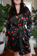 Vintage Y2K Victoria's Secret Black Red Rose Satin Robe