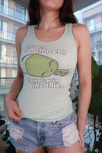 Load image into Gallery viewer, Vintage 2000s mint green "I Saw a Squirrel" graphic tank top for women, Y2K ribbed baby tee style, by Elektra Vintage.
