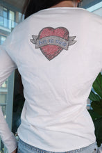 Load image into Gallery viewer, White Zadig &amp; Voltaire rhinestone heart long sleeve tee with graphic design, women's top, featuring a stylish and casual look.
