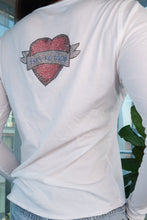 Load image into Gallery viewer, White Zadig &amp; Voltaire Rhinestone Heart long sleeve tee with graphic print, women's top featuring a stylish and casual design.
