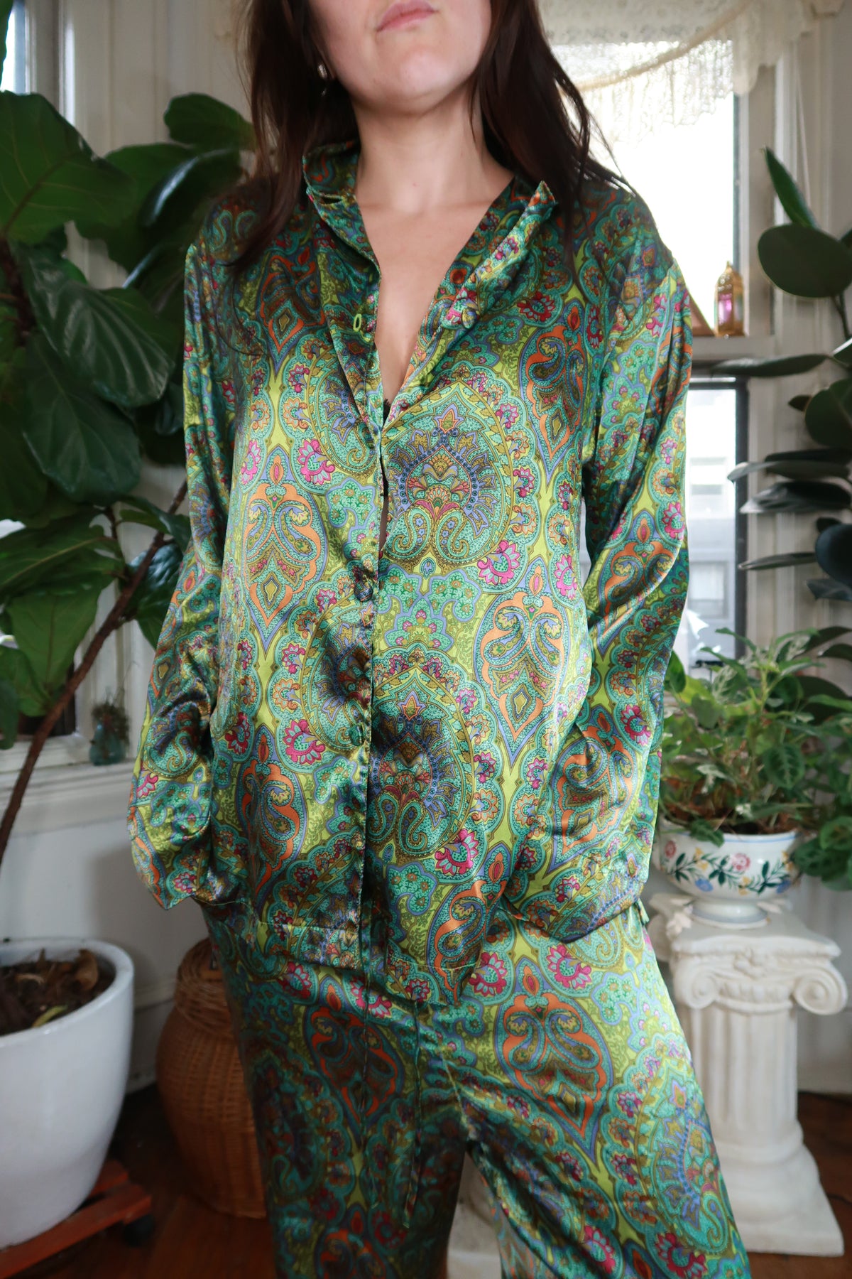 Vintage Y2K Victoria's Secret Green Paisley Pajama Set