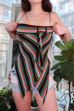Load image into Gallery viewer, Vintage 2000s rainbow stripe strapless handkerchief top by Elektra Vintage, featuring a belted, asymmetrical Y2K-inspired design.
