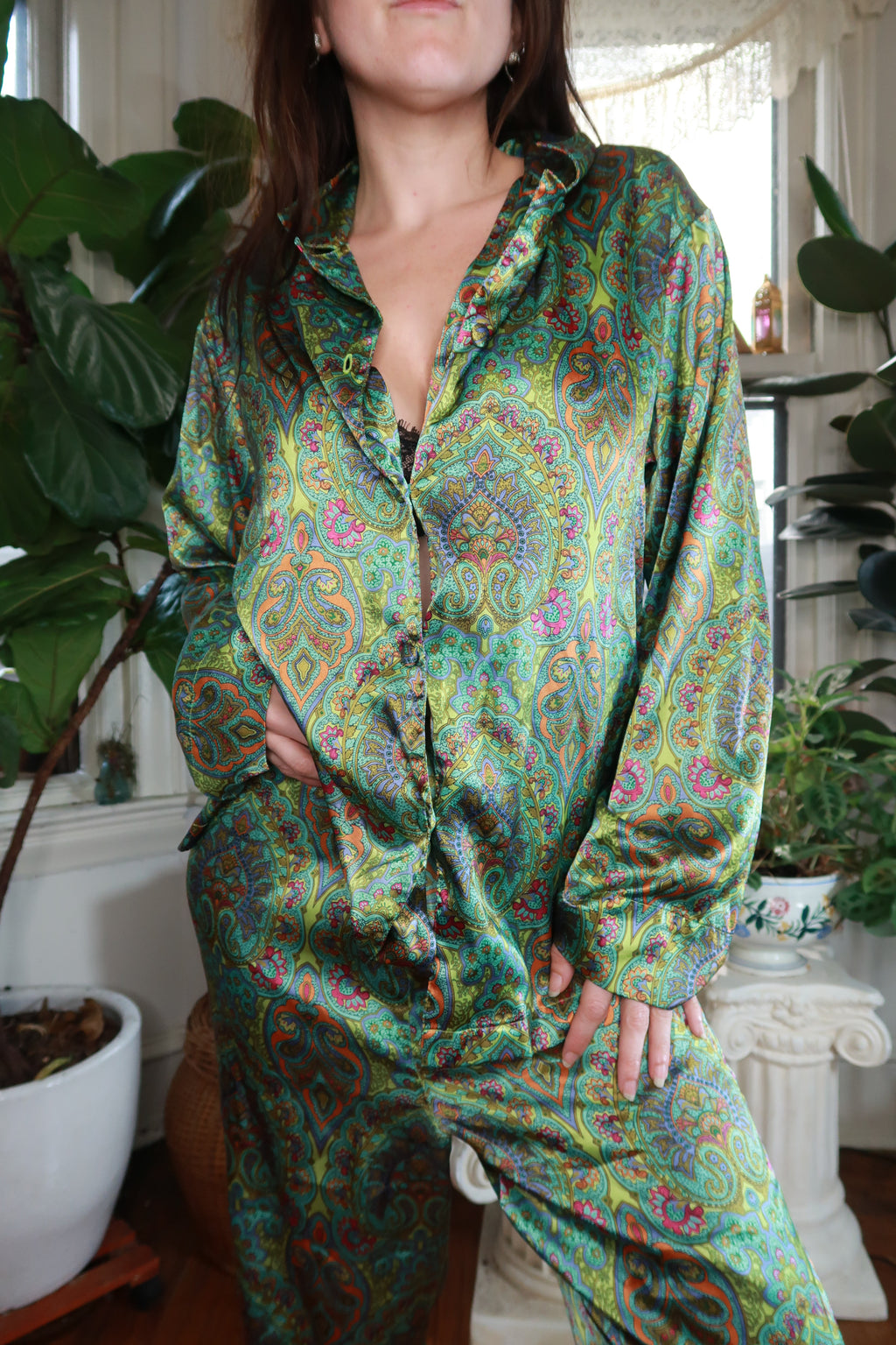 Vintage Y2K Victoria's Secret Green Paisley Pajama Set