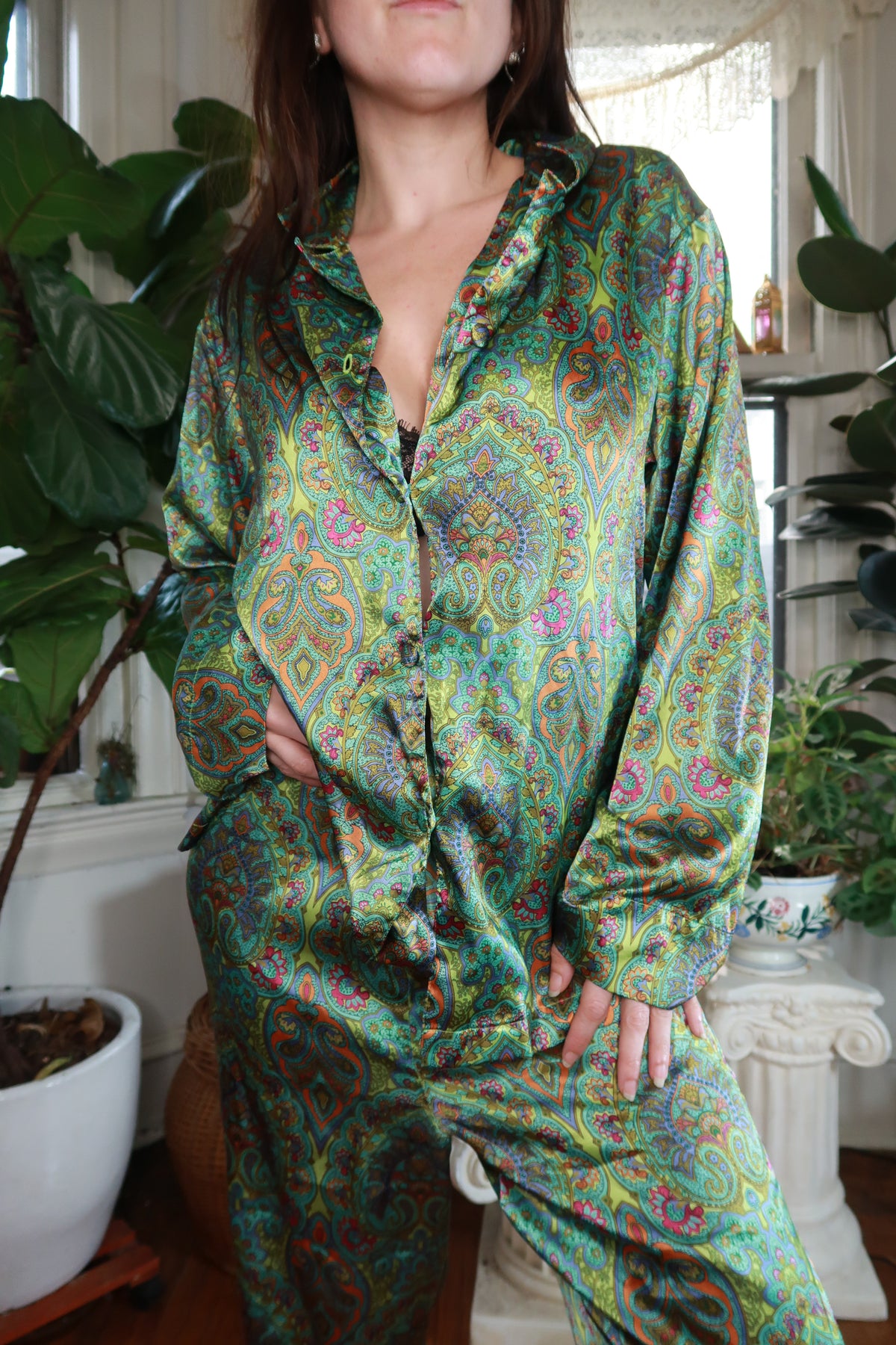 Vintage Y2K Victoria's Secret Green Paisley Pajama Set