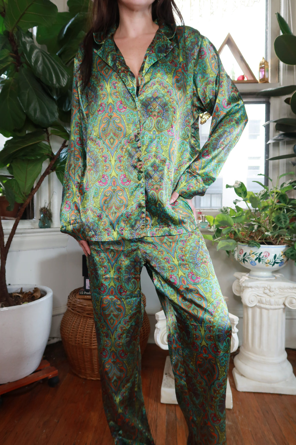 Vintage Y2K Victoria's Secret Green Paisley Pajama Set