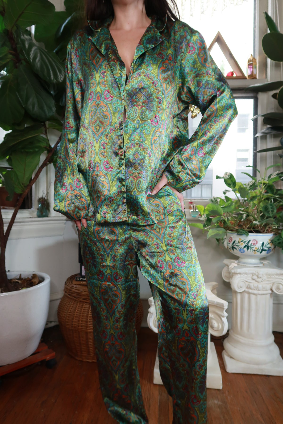Vintage Y2K Victoria's Secret Green Paisley Pajama Set
