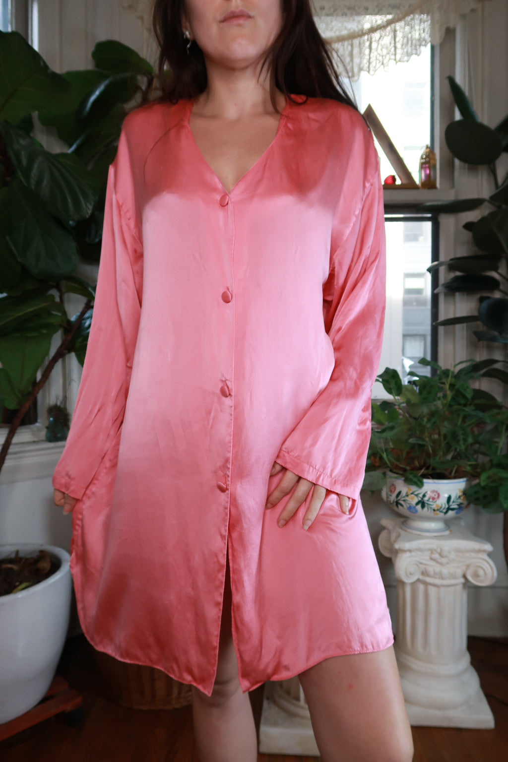 Vintage Gold Label Victoria's Secret Pink Silk Satin Nightshirt