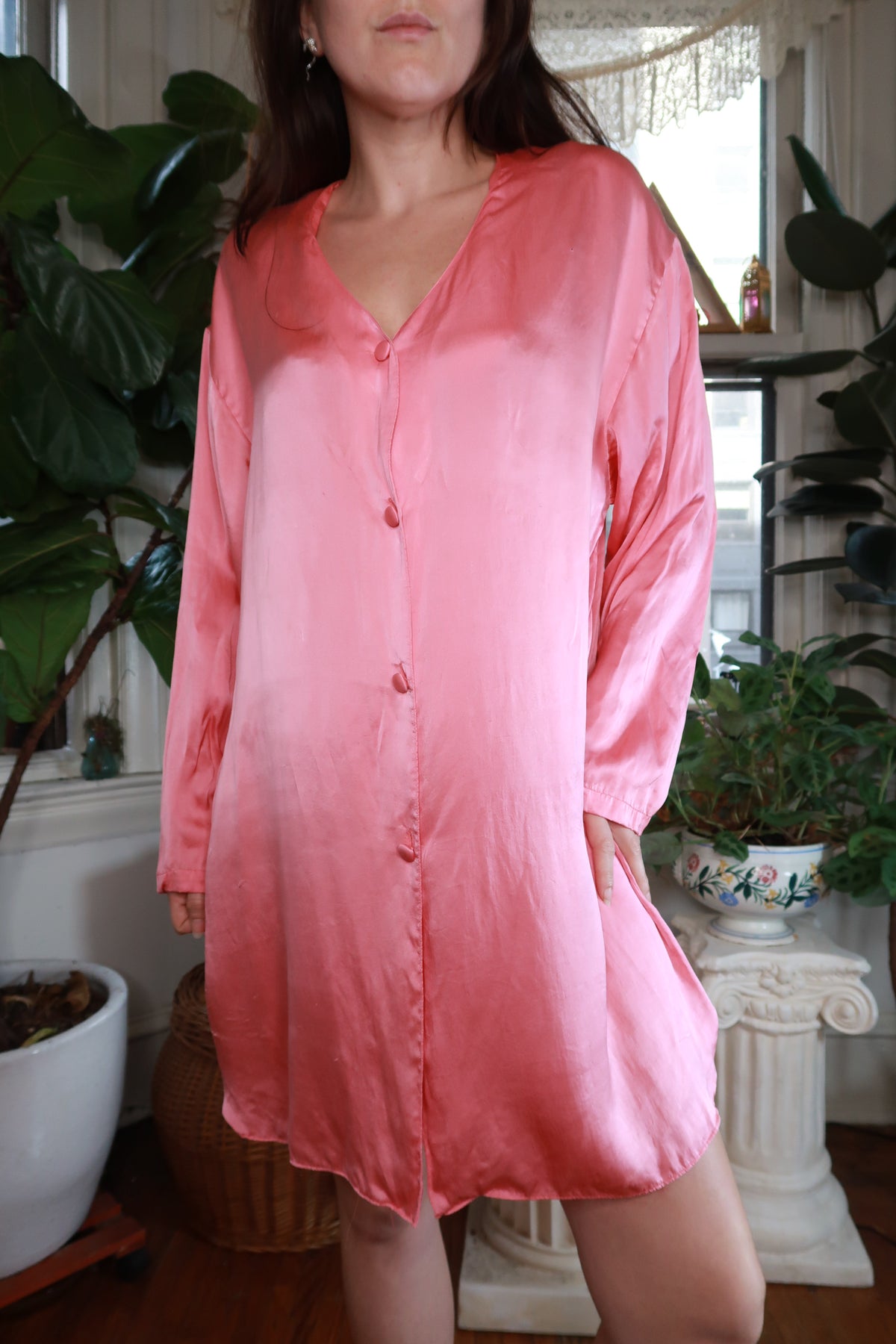 Vintage Gold Label Victoria's Secret Pink Silk Satin Nightshirt