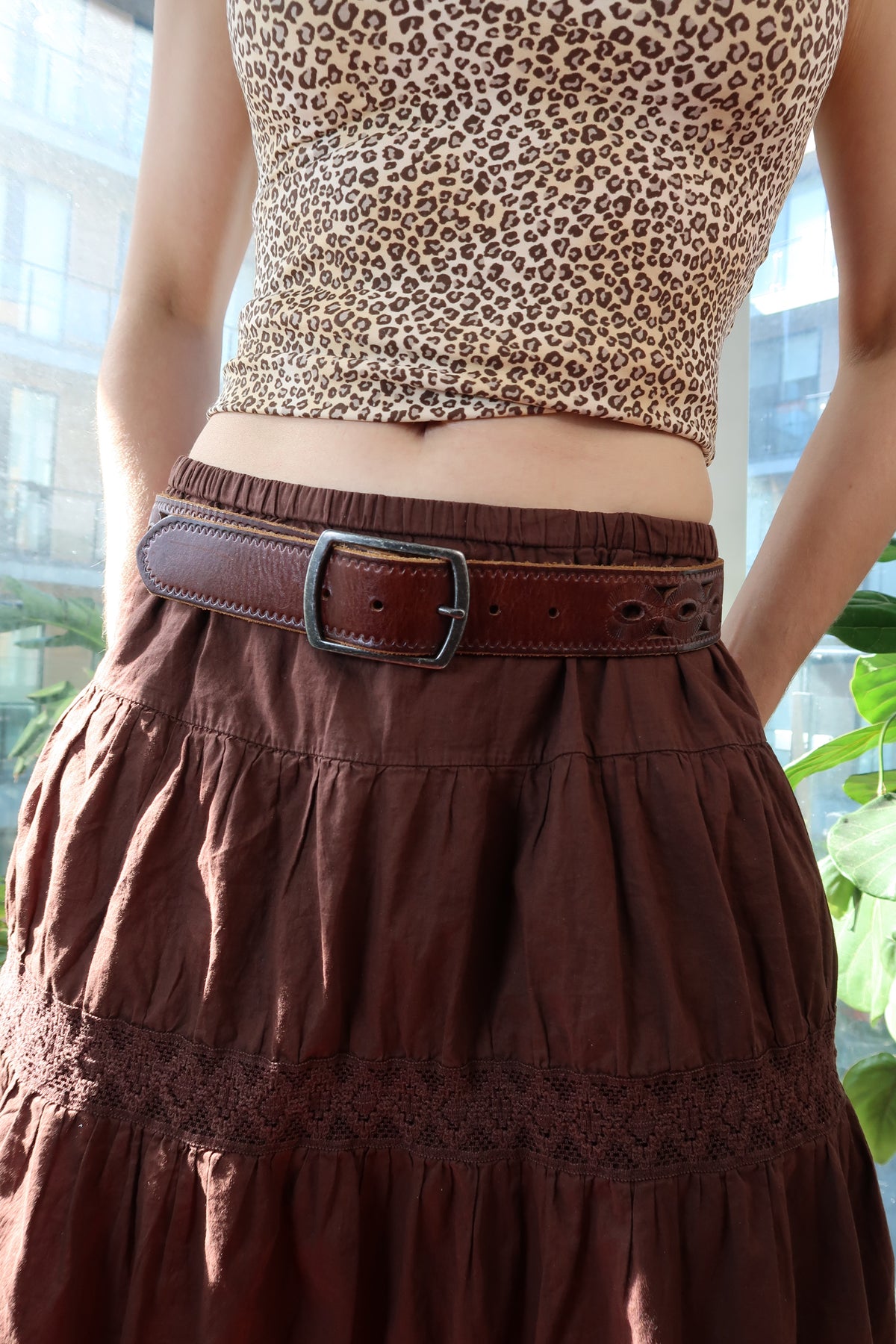 Vintage Brown Tooled Leather Belt