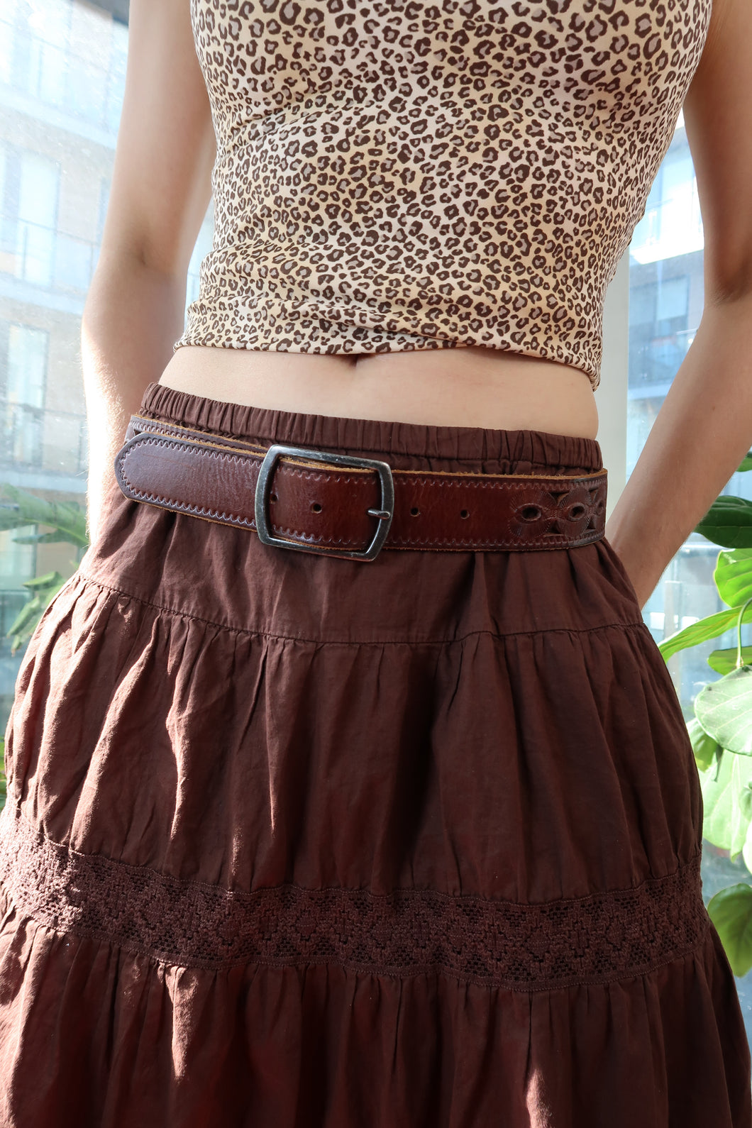 Vintage Brown Tooled Leather Belt