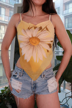Load image into Gallery viewer, Yellow daisy floral handkerchief top from Elektra Vintage, a sheer Y2K tank with vintage 2000s style and floral print.
