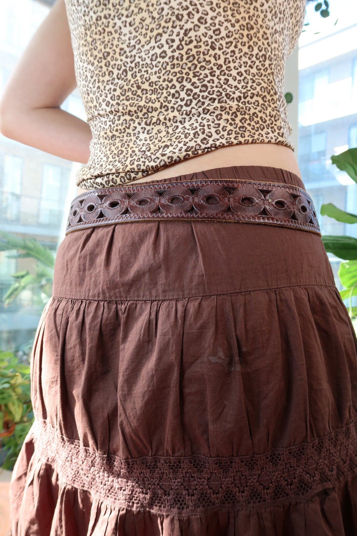 Vintage Brown Tooled Leather Belt
