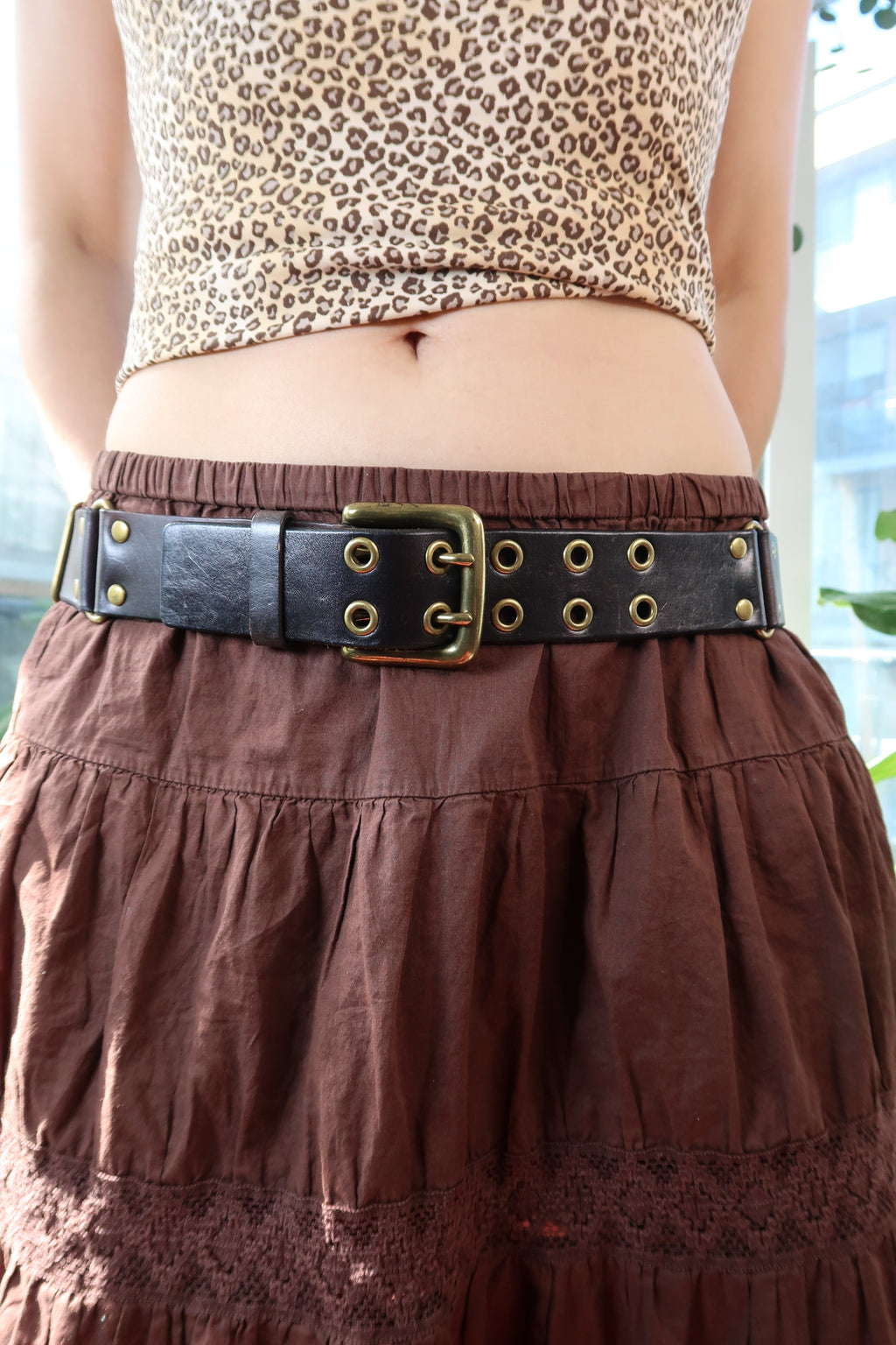 Vintage Brown Leather Grommet Belt