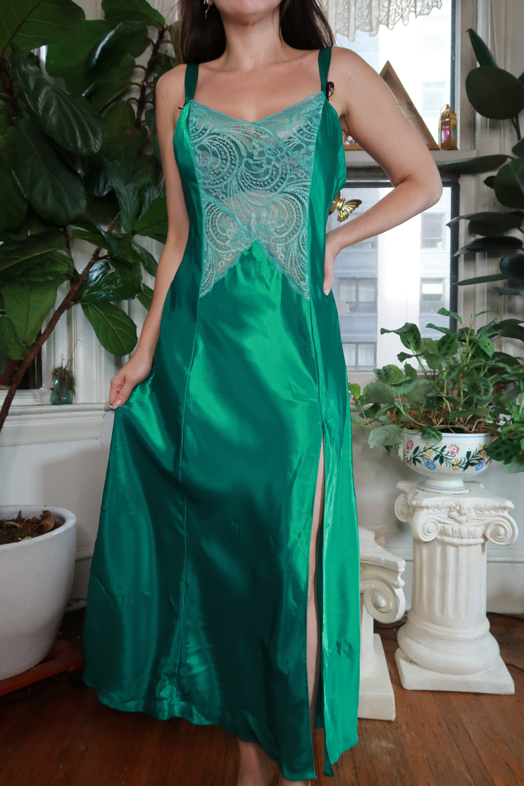 Vintage Gold Label Victoria's Secret Emerald Green Satin Nightgown