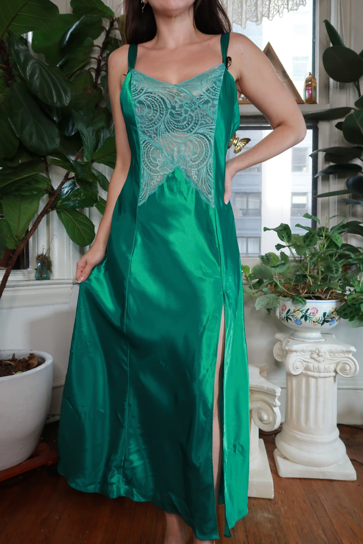 Vintage Gold Label Victoria's Secret Emerald Green Satin Nightgown