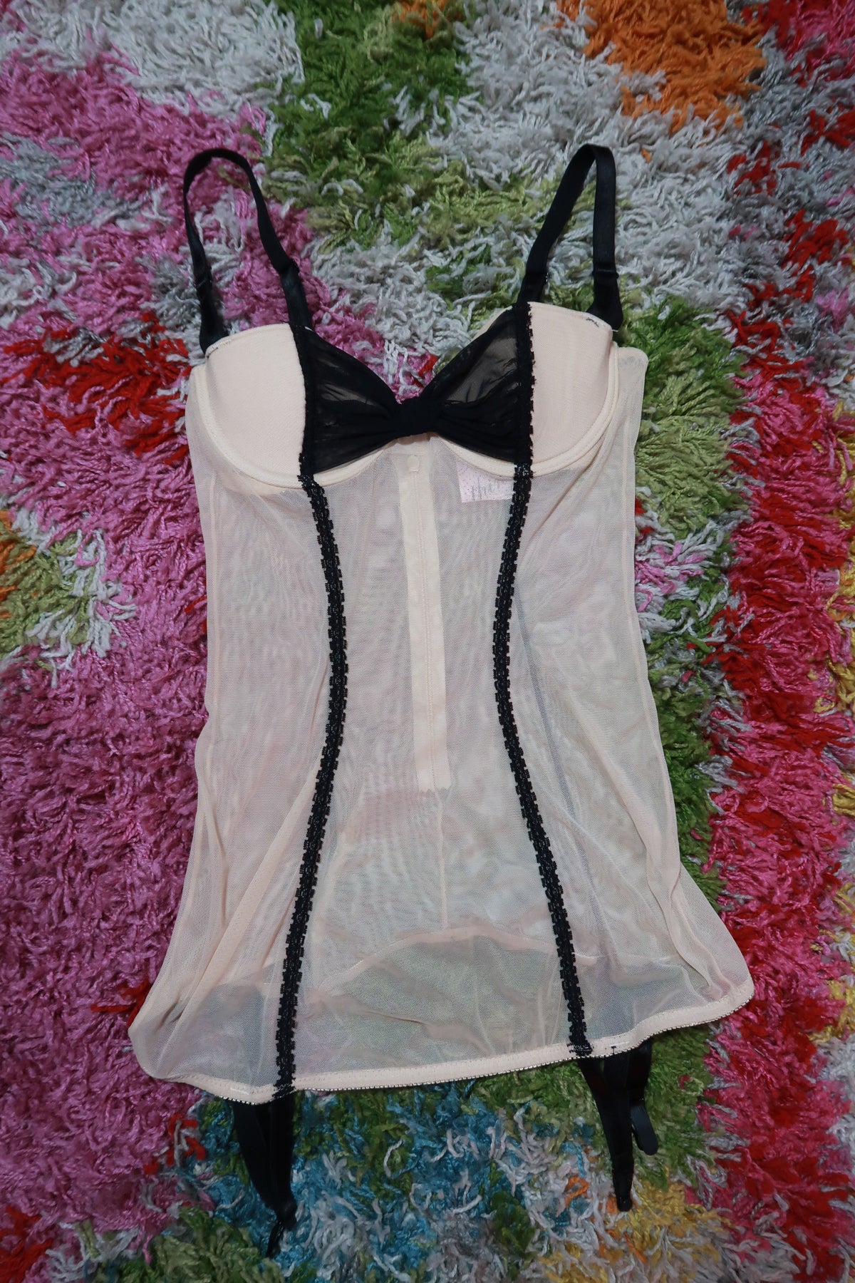 Vintage Y2K Victoria's Secret Black & Nude Mesh Bustier