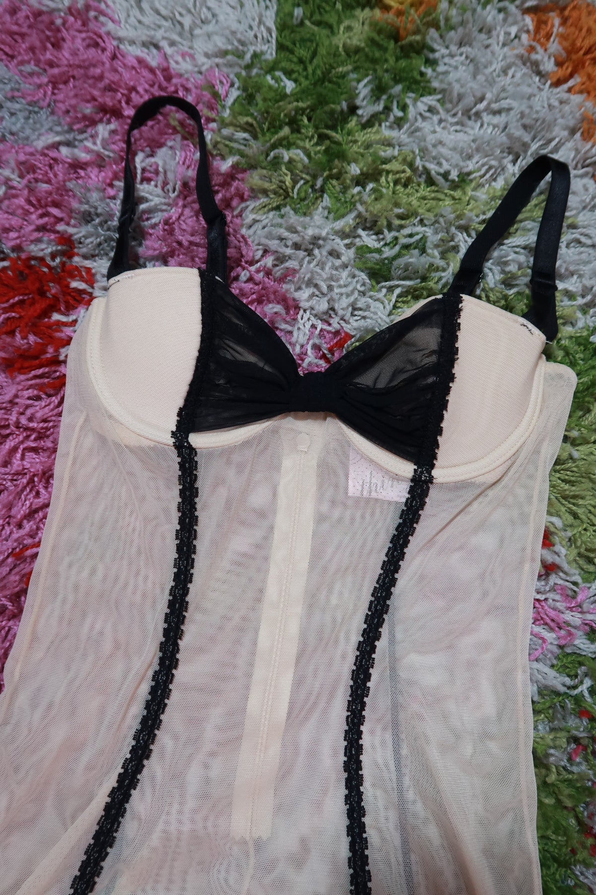 Vintage Y2K Victoria's Secret Black & Nude Mesh Bustier