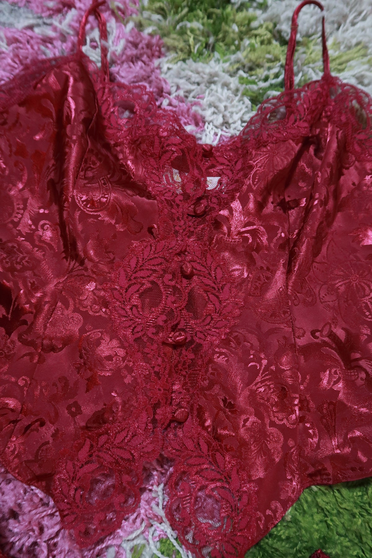 Vintage Victoria's Secret Burgundy Satin Jacquard Lingerie Set