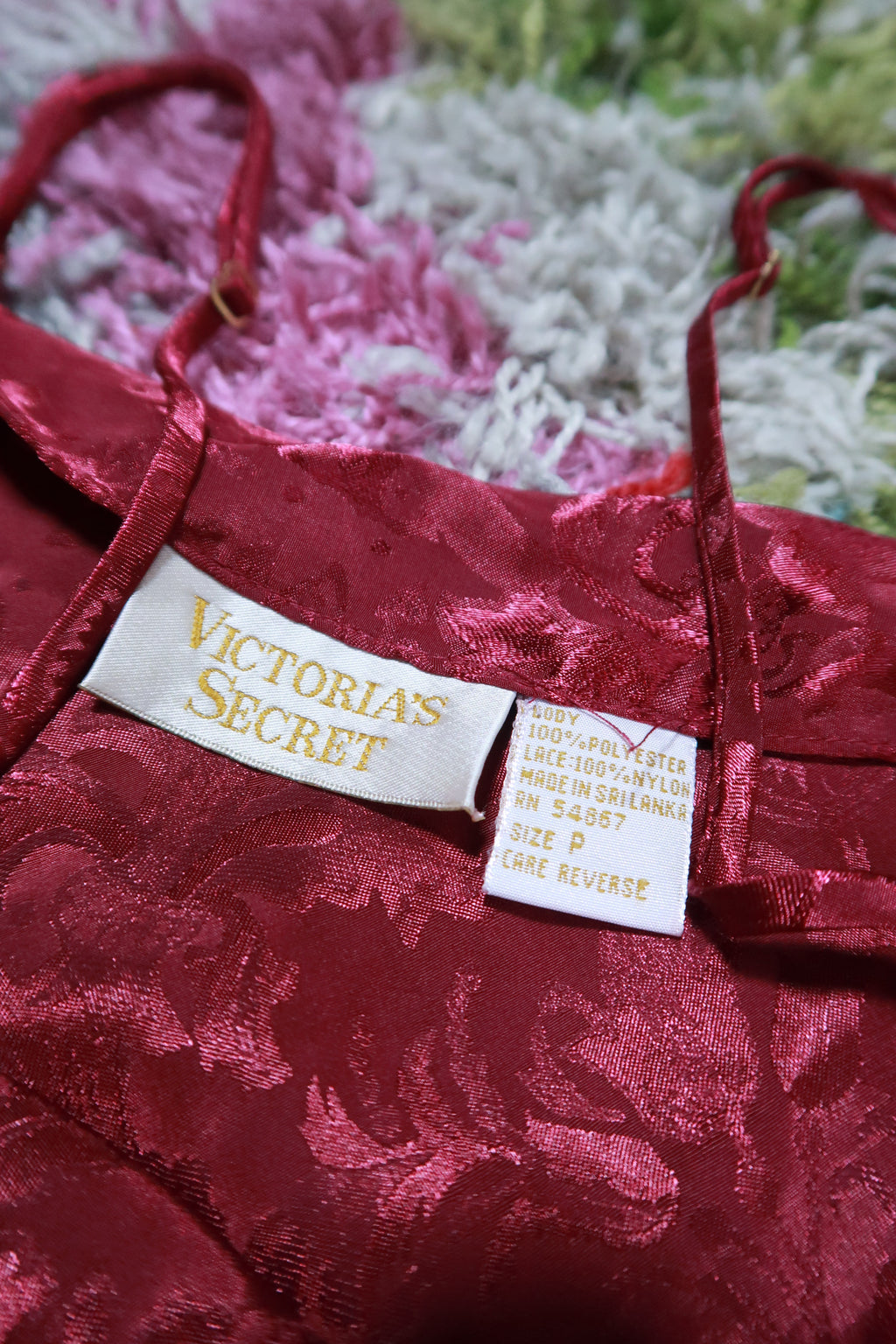 Vintage Victoria's Secret Burgundy Satin Jacquard Lingerie Set