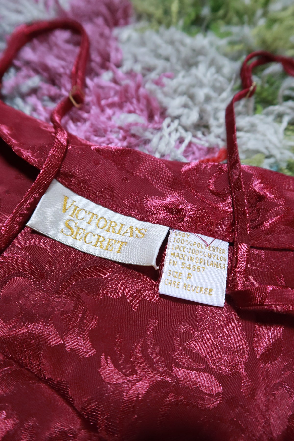 Vintage Victoria's Secret Burgundy Satin Jacquard Lingerie Set