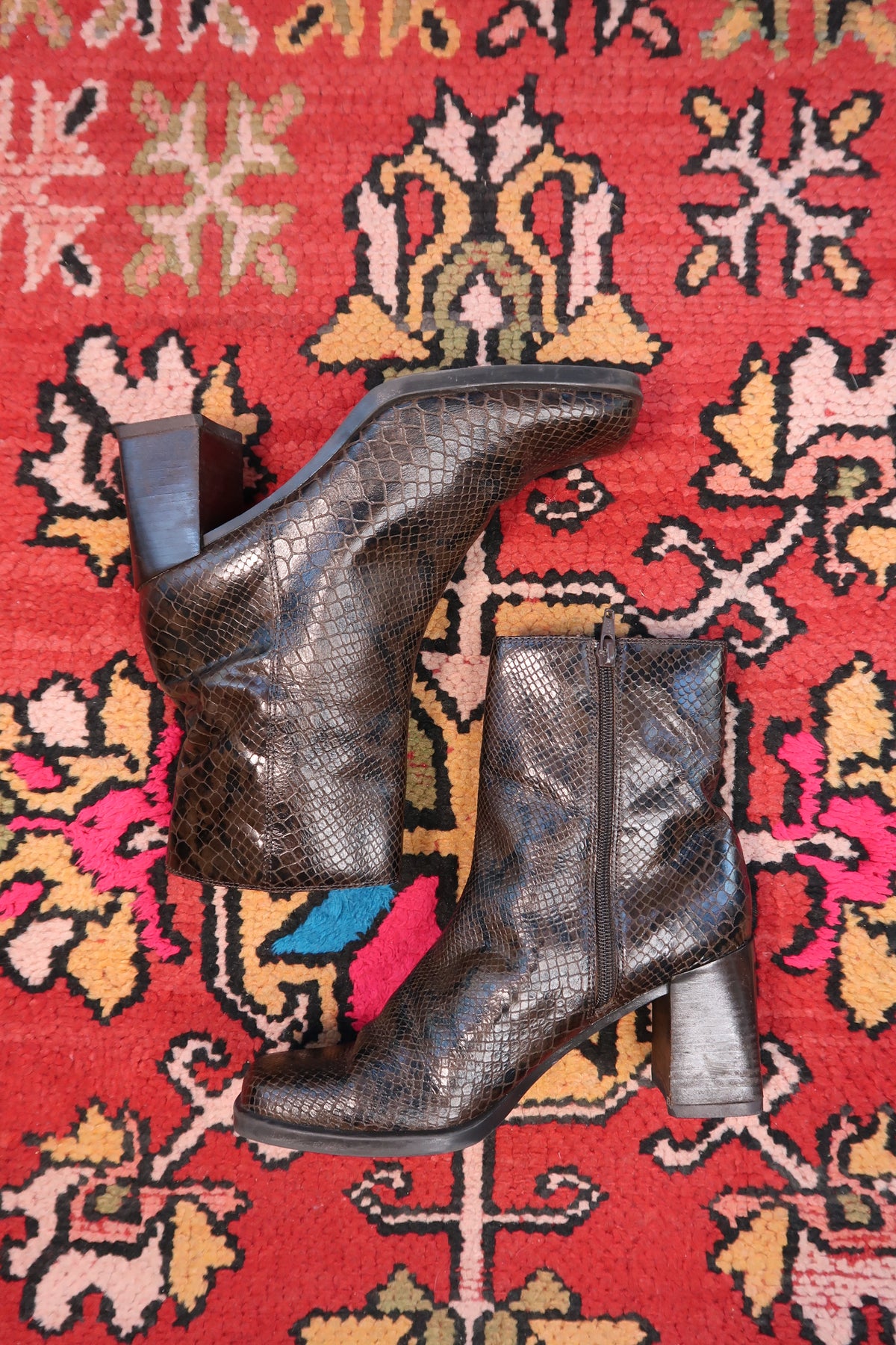 Vintage Snakeskin-Embossed Leather Boots