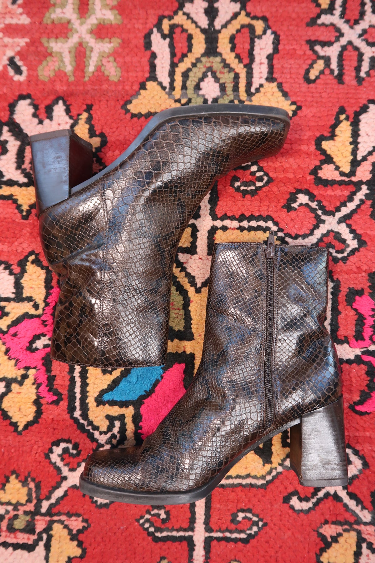 Vintage Snakeskin-Embossed Leather Boots