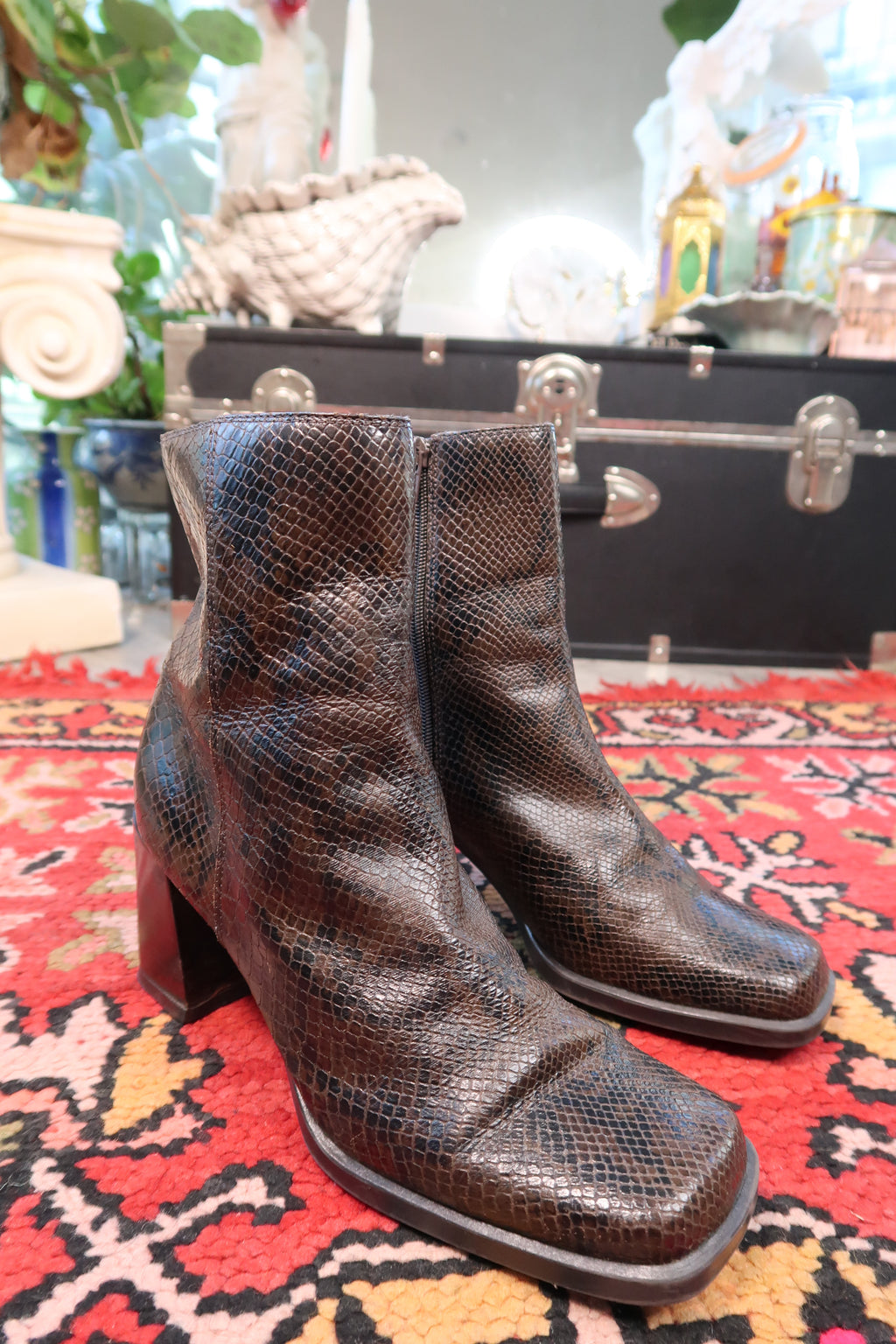 Vintage Snakeskin-Embossed Leather Boots
