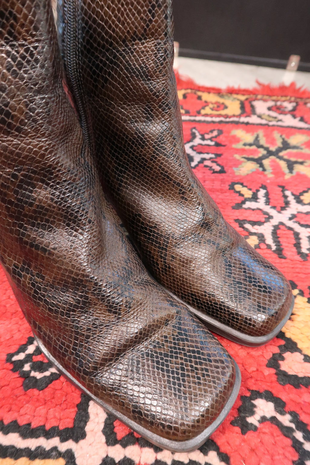 Vintage Snakeskin-Embossed Leather Boots