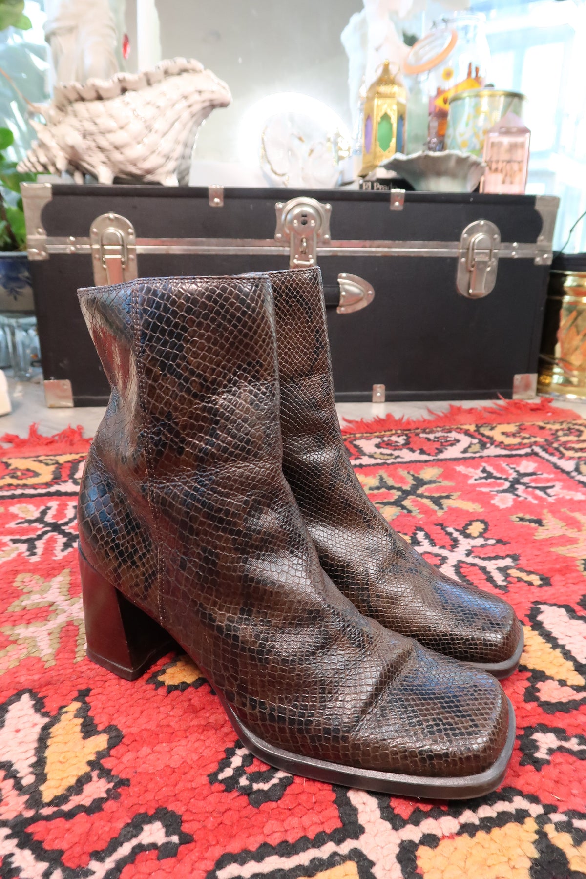 Vintage Snakeskin-Embossed Leather Boots