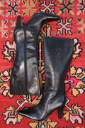 Vintage Black Leather Studded Knee-High Boots