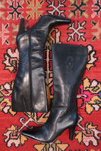 Load image into Gallery viewer, Vintage Black Leather Studded Knee-High Boots
