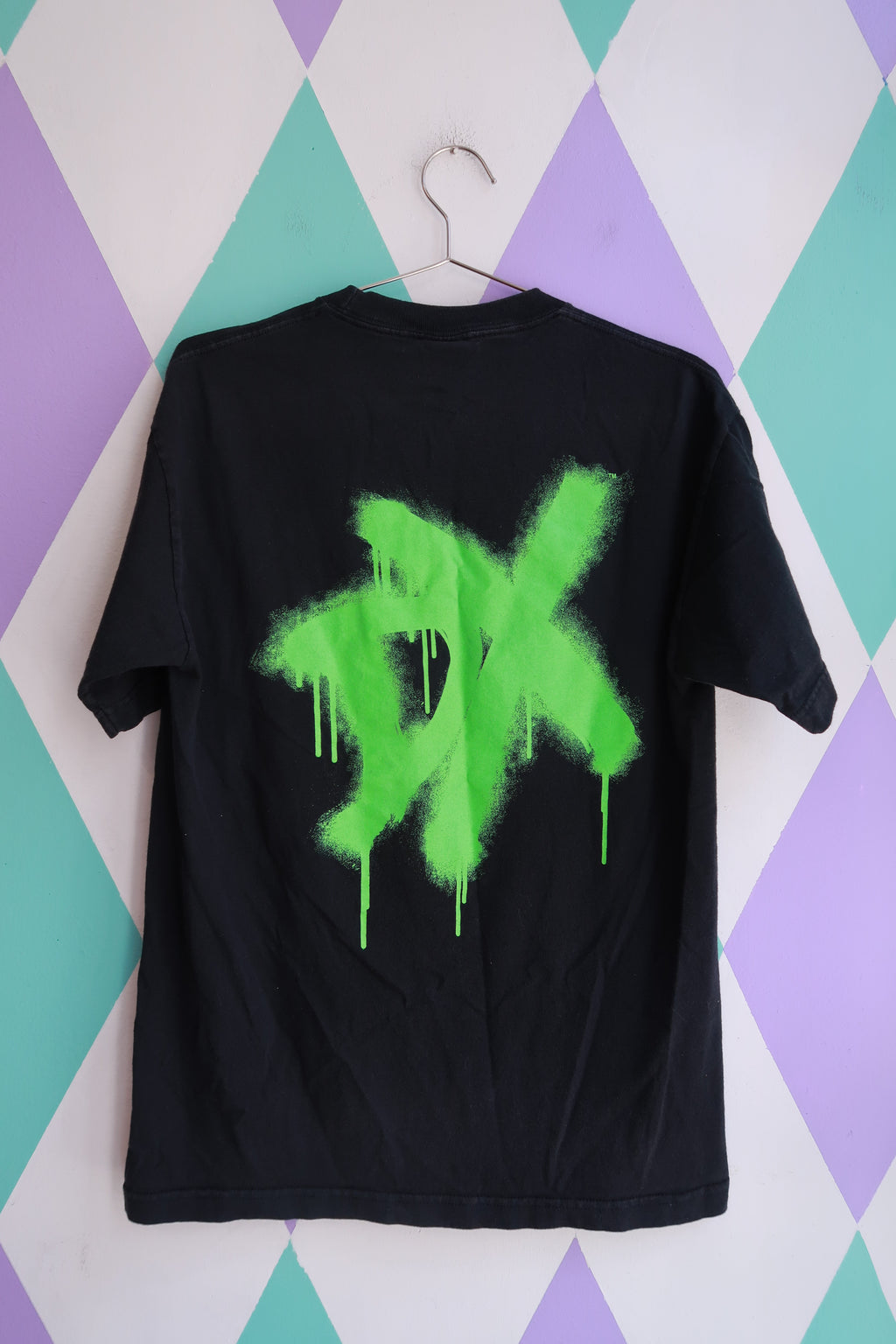Black men's WWE D-Generation X graphic T-shirt by Elektra Vintage featuring double-sided DX wrestling logo design.