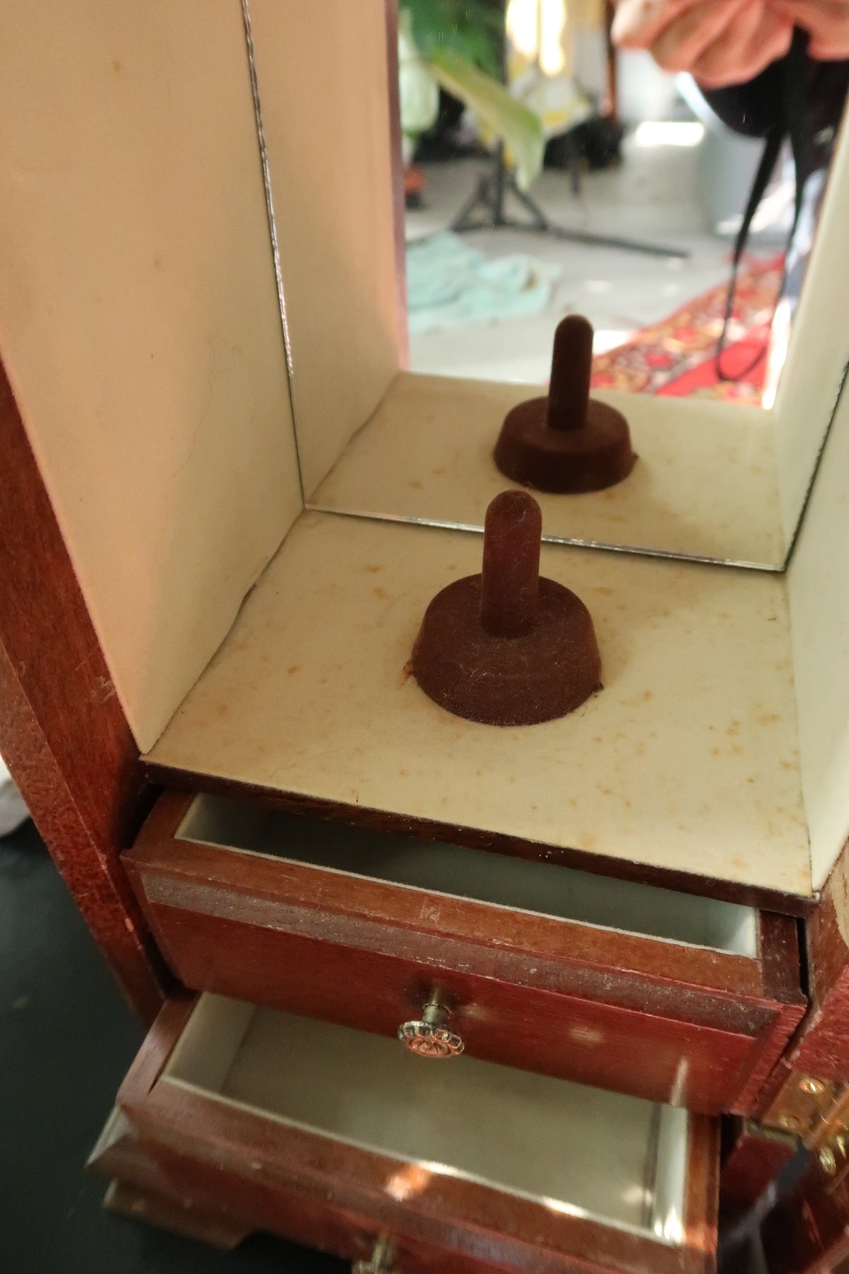 Vintage Wooden Jewelry Box with Floral Etching