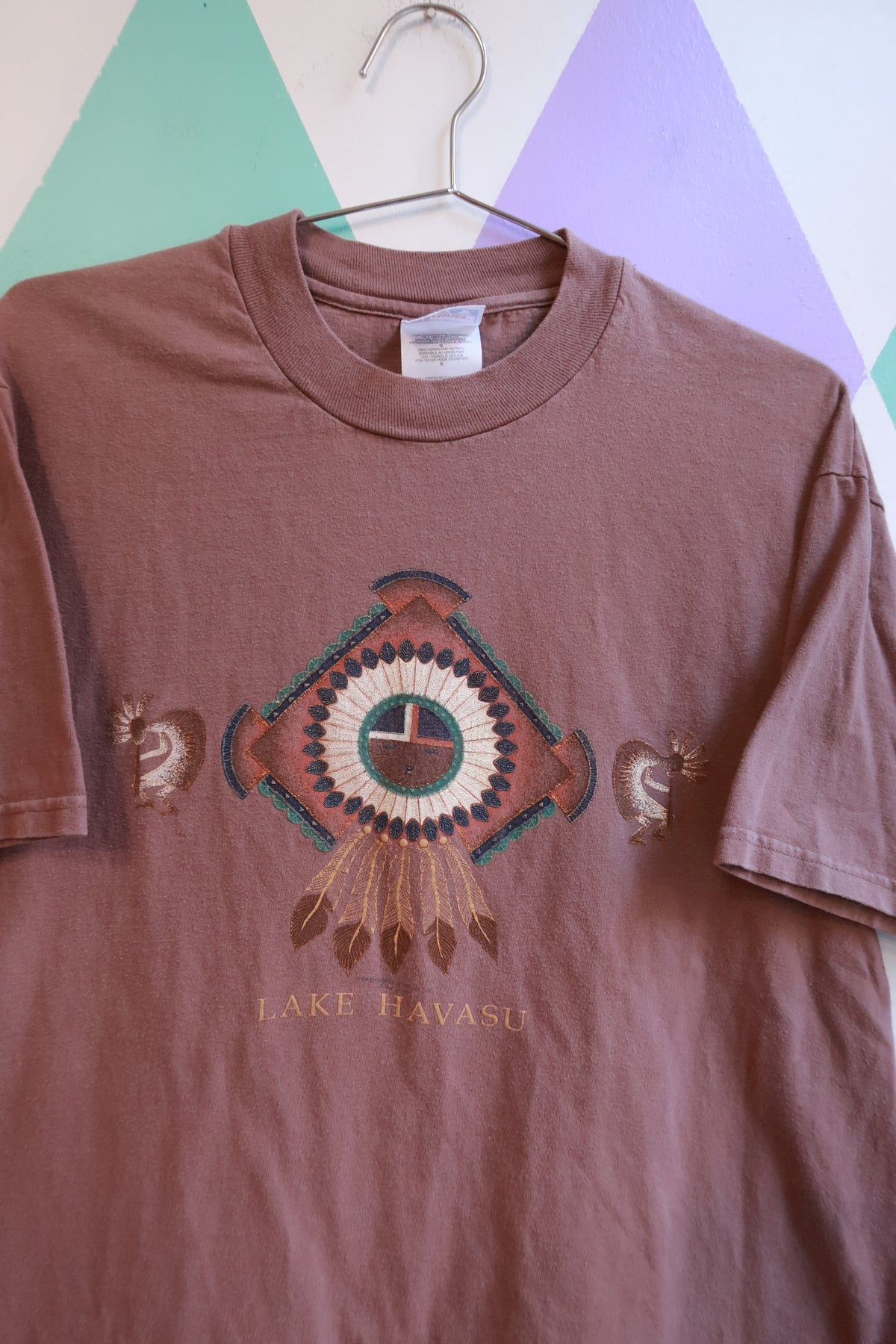 Men's Vintage Lake Havasu graphic tee by Elektra Vintage featuring a brown southwest tribal print shirt.