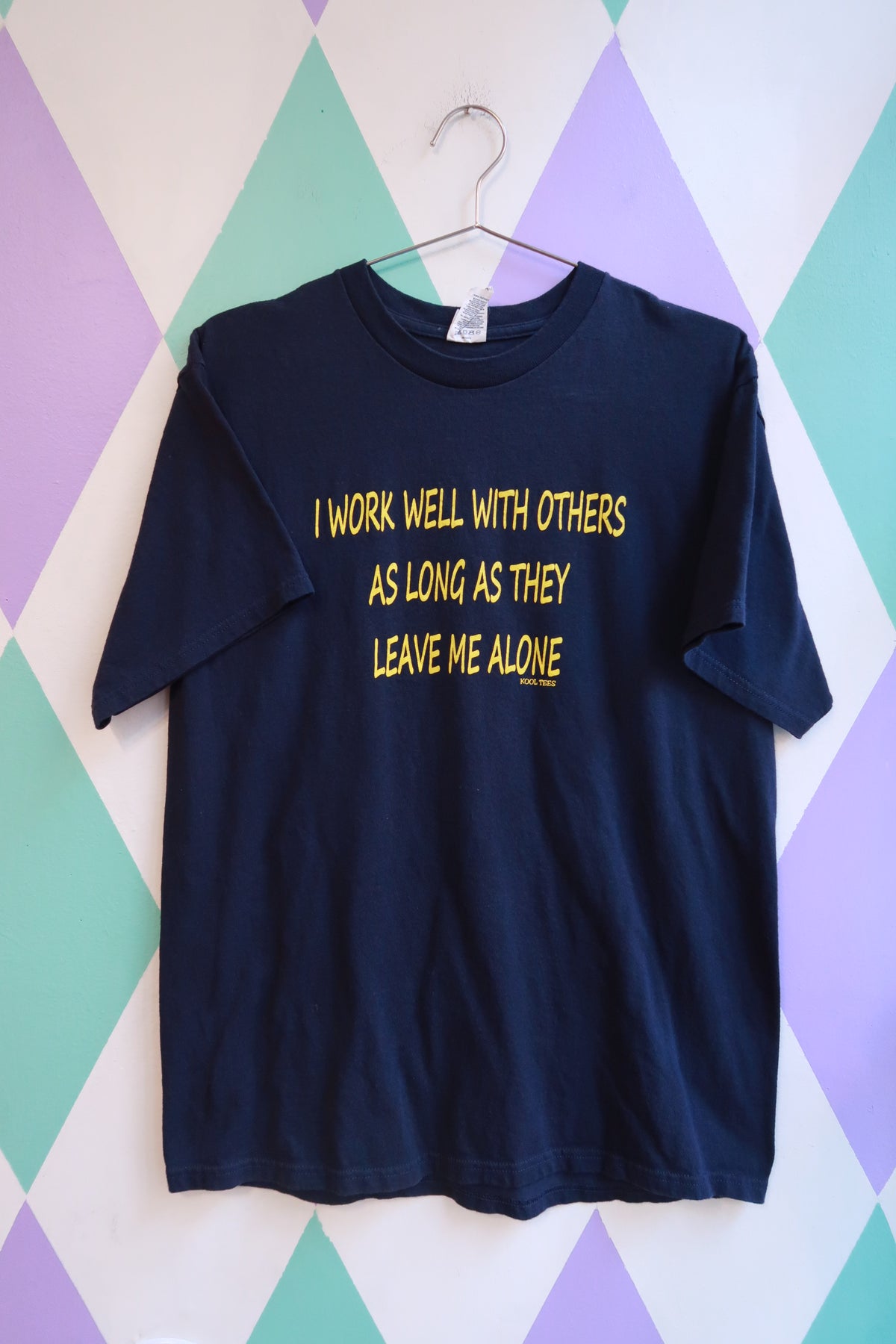 Men's vintage graphic tee by Elektra Vintage featuring the humorous "I Work Well With Others As Long As They Leave Me Alone" design.