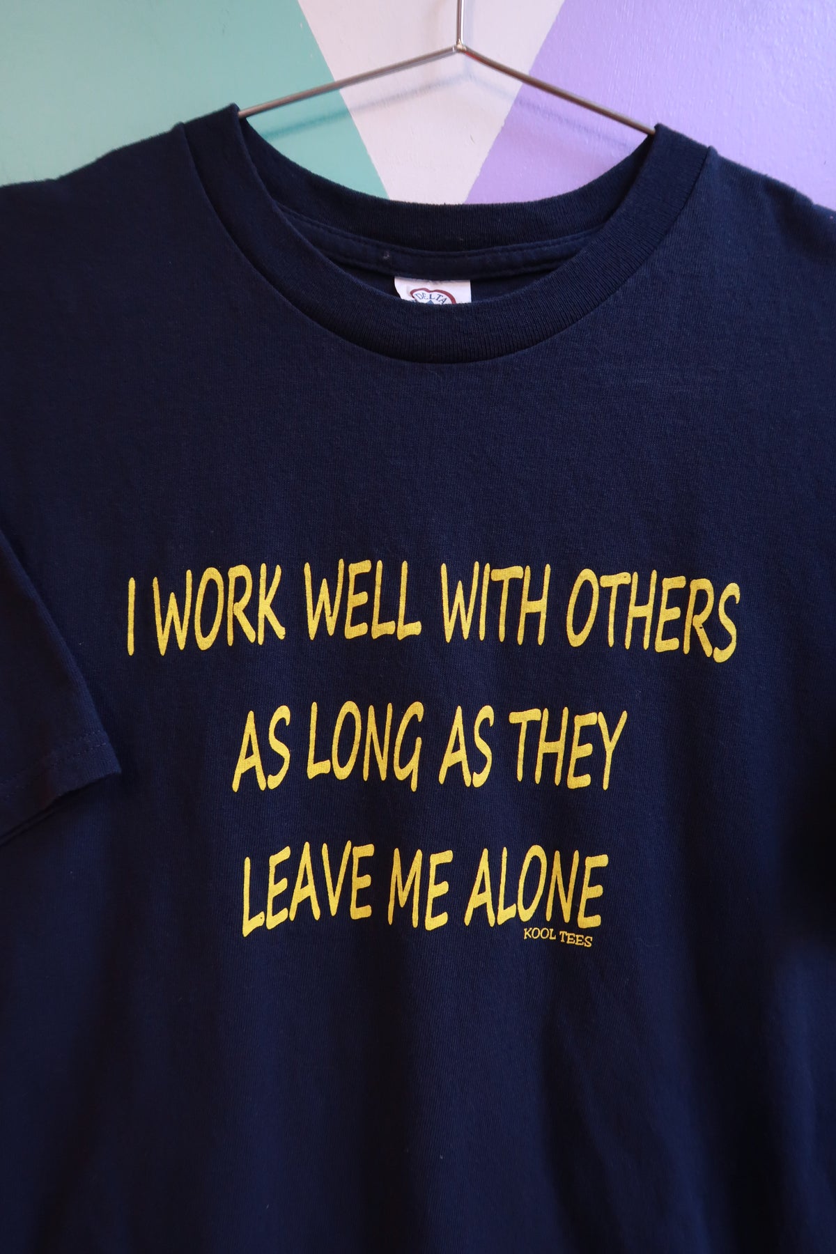 Men's vintage graphic tee by Elektra Vintage featuring the humorous "I Work Well With Others As Long As They Leave Me Alone" design.