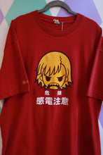 Load image into Gallery viewer, Vintage Y2K Japanese warning graphic anime T-shirt for men by Elektra Vintage, featuring bold Japanese warning design.
