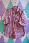 Elektra Vintage men's pink striped button-up shirt, vintage men's top with a classic collar and long sleeves, casual style.
