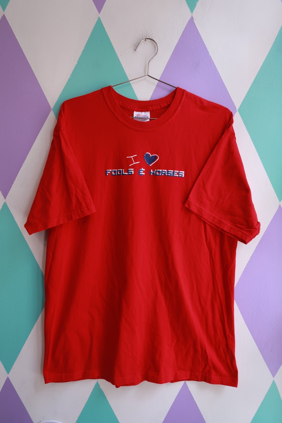 Men's vintage 2000s Elektra Vintage graphic T-shirt featuring "I Love Fools & Horses" design, casual men's top.