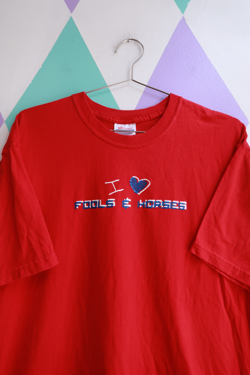 Men's vintage 2000s Elektra Vintage "I Love Fools & Horses" graphic T-shirt with bold print and classic fit.