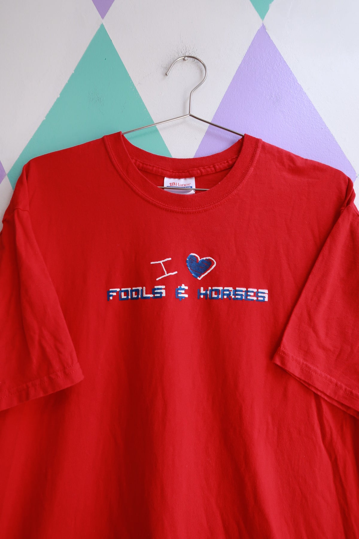 Men's vintage 2000s Elektra Vintage "I Love Fools & Horses" graphic T-shirt with bold print and classic fit.