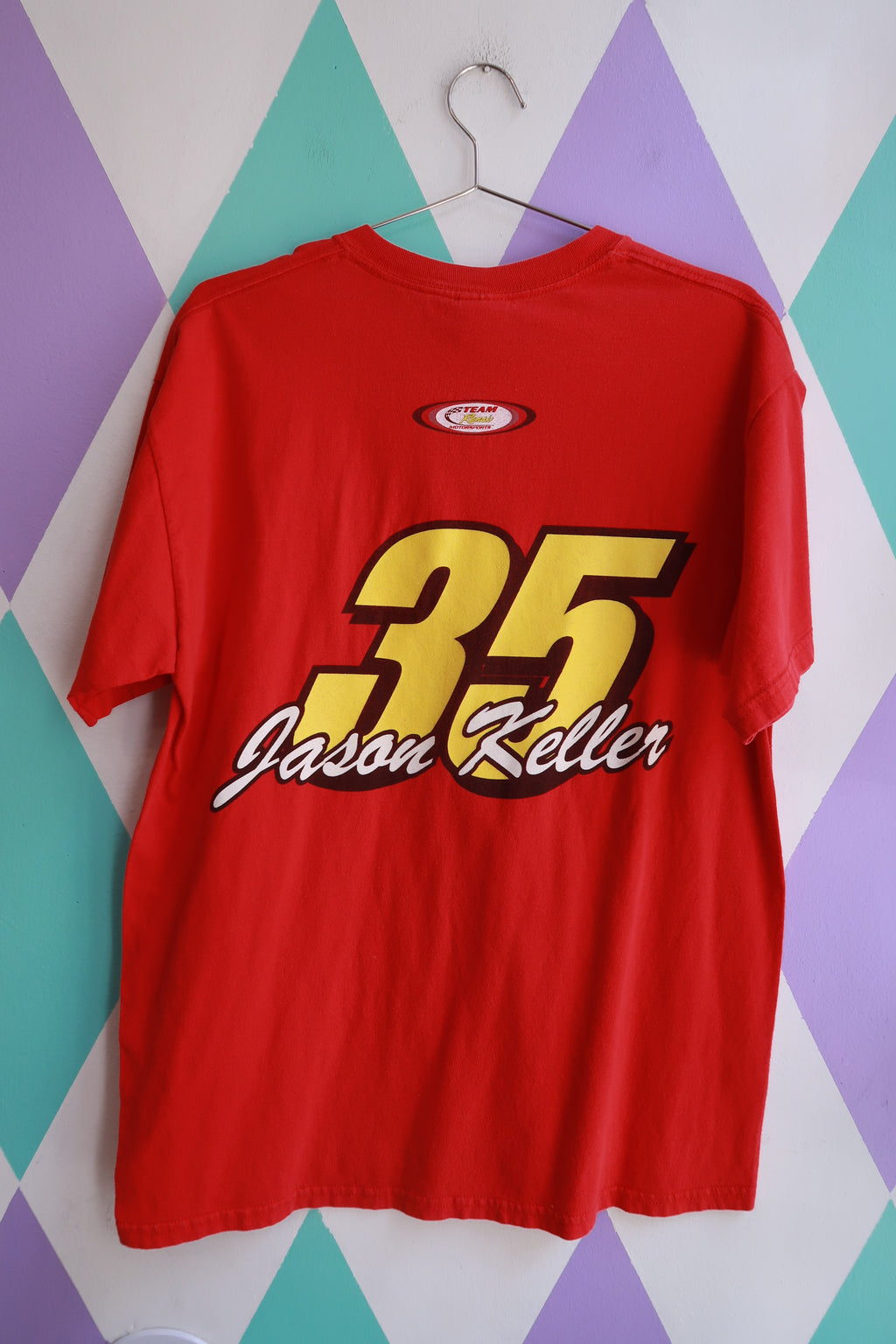 Men's vintage McDonald's Jason Keller NASCAR graphic tee by Elektra Vintage, featuring a retro racecar design and bold branding.